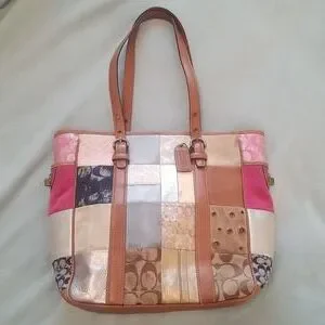 バッグ coach leather patchwork one shoulder bag COACH Hobo One Shoulder Bag Patchwork Signature Canvas
